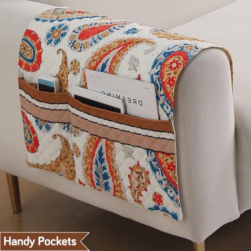 Image of HOKIPO 'LiefNest' Printed Holland Velvet Sofa Armrest Covers | 1 Pair | Paisley Multicolor (IN-827-L-D8*2)
