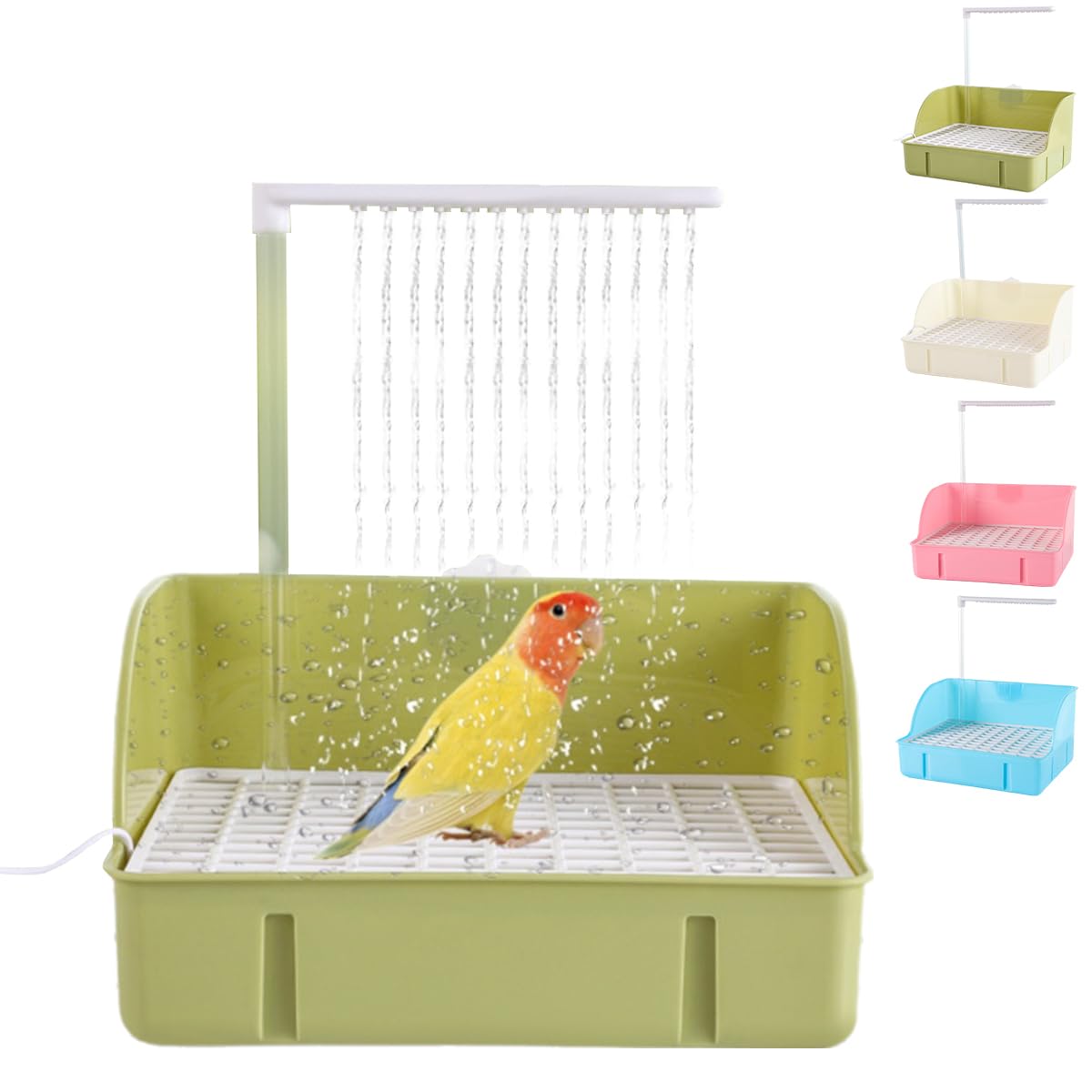 Parrot Bath Shower Automatic Bird Bathtub, Parakeet Bird Bath for Cage Indoor, Water Cycle Parrot Circulating Shower, for Parakeet Ferret Medium Birds (Off-white)