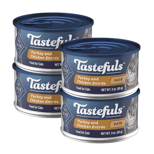 Image of Blue Buffalo Tastefuls Wet Food for Adult Cats, Made with Natural Ingredients, Turkey and Chicken Pate Entree, 3oz Cans, 4Pack Trial Size