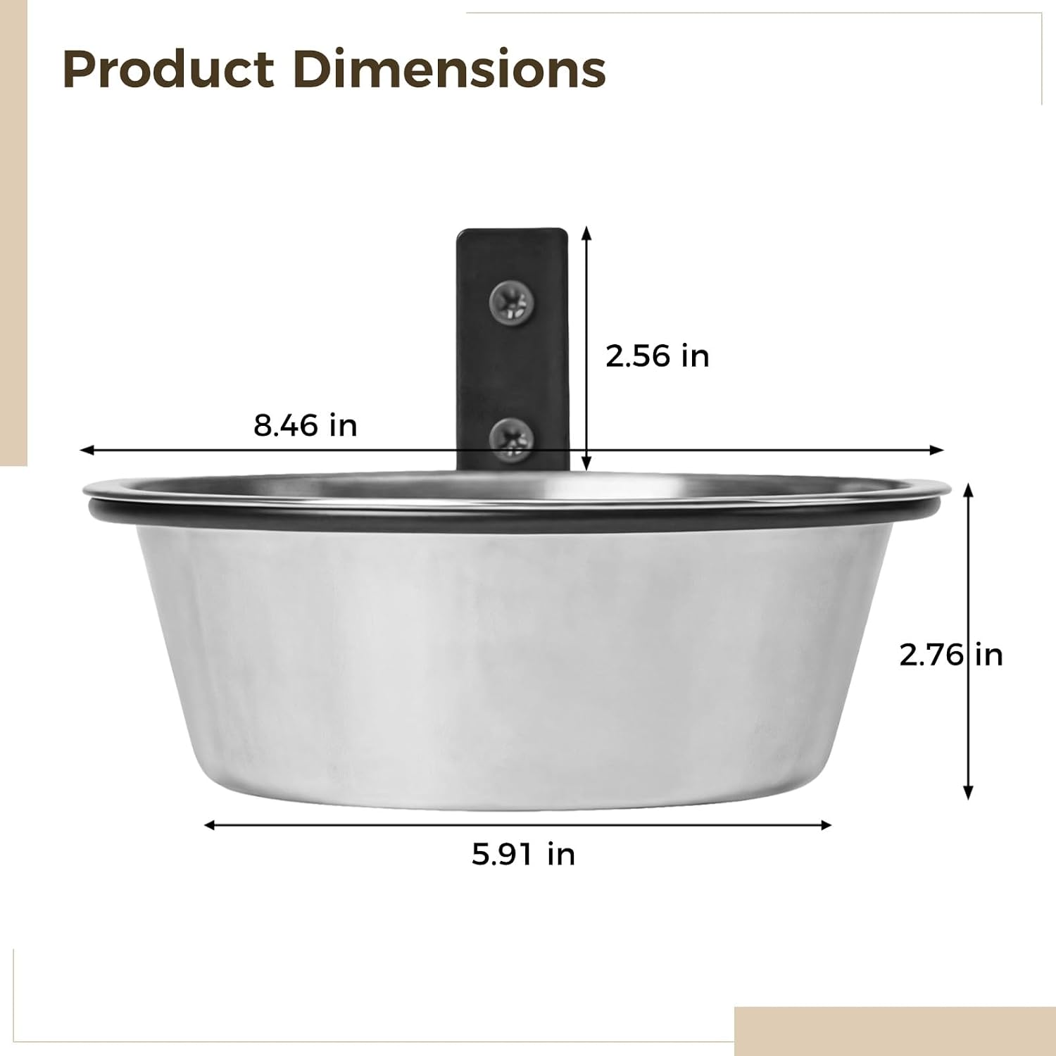 Wall Mounted Dog Bowls, 8 Inch Metal Elevated Pet Bowls for Medium Dogs, Set of 2 with Heavy-Duty Stands, Stainless Steel, Adjustable Height, Easy Installation, Ideal for Dry & Wet Food