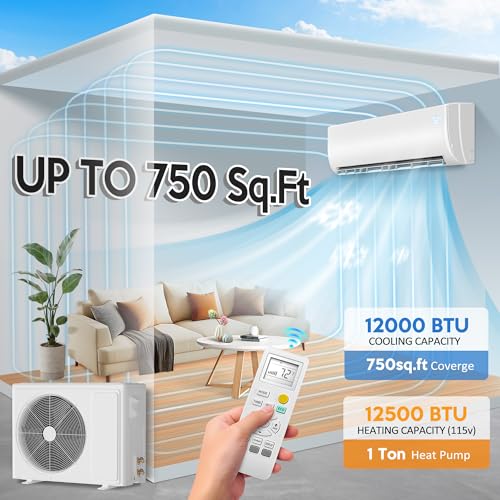 Image of 12000 BTU Mini Split Air Conditioner & Heat Pump, 110V /120V Wall Mount Ductless Inverter AC /Heating System - 19 SEER2, Ultra Quiet