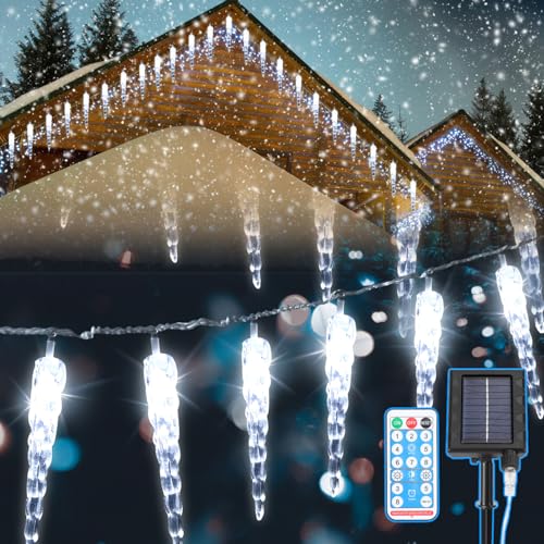 Jaxguom Solar Eiszapfen Lichterkette mit Fernbedienung, 10M, 80 LEDs,...