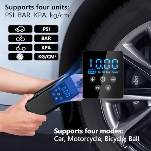 Image of Portable Electric Air Compressor, 150 PSI Tire Inflator with Digital Display, 6000mAh Battery, LED Light, Type-C Charging, and 4 Nozzle Attachments for Car, Motorcycle, Bicycle, Ball, and Inflatables