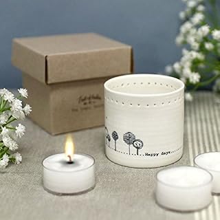 East of India 'Happy days' Porcelain Tea Light Holder