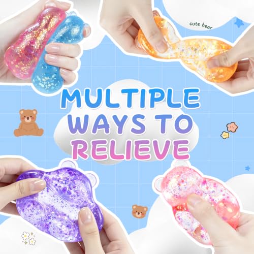 Gummy Bear Squishy Stress Bear Taba Squishy Toys Squeeze Fidget Toys for Stress Relief Sensory Stress Balls for Kids and Adults Birthday Gifts Party Favors Stocking Stuffers Class Prizes(Blue) - Image 4