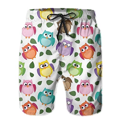 Short de plage d'été pour homme imprimé hibou multicolore