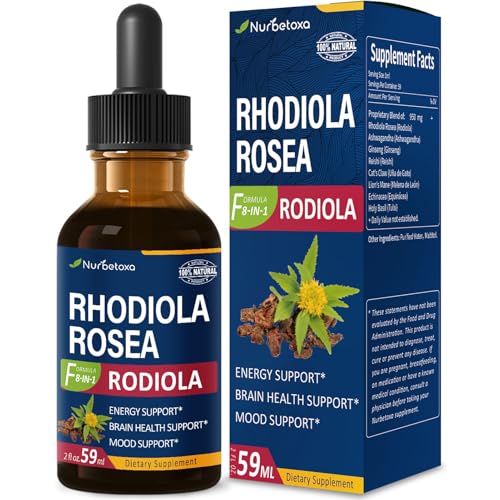 Nurbetoxa Rhodiola Rosea (Rodiola) Extract Drops, Natural Adaptogen Supplement/W Ashwagandha, Ginseng, Holy Basil, & Echinacea for Energy, Brain Health, Immunty & Mood Support. 2oz