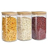ComSaf Airtight Glass Storage Canister with Wood Lid (50oz), Clear Food Storage Container Jar with...