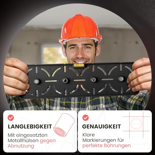 LAINFELD Bohrschablone für Steckdosen | Inkl. Wasserwaage | Elektriker Wasserwaage für Steckdose Unterputzdose Hohlwanddose Rohbau Schablone