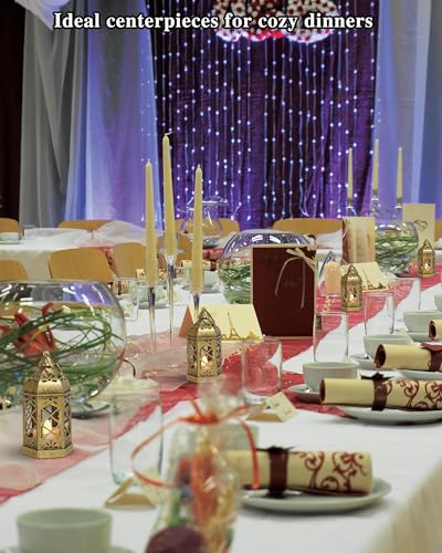 Mini linternas doradas con vela LED de seguridad y efecto llama real para centros de mesa 6