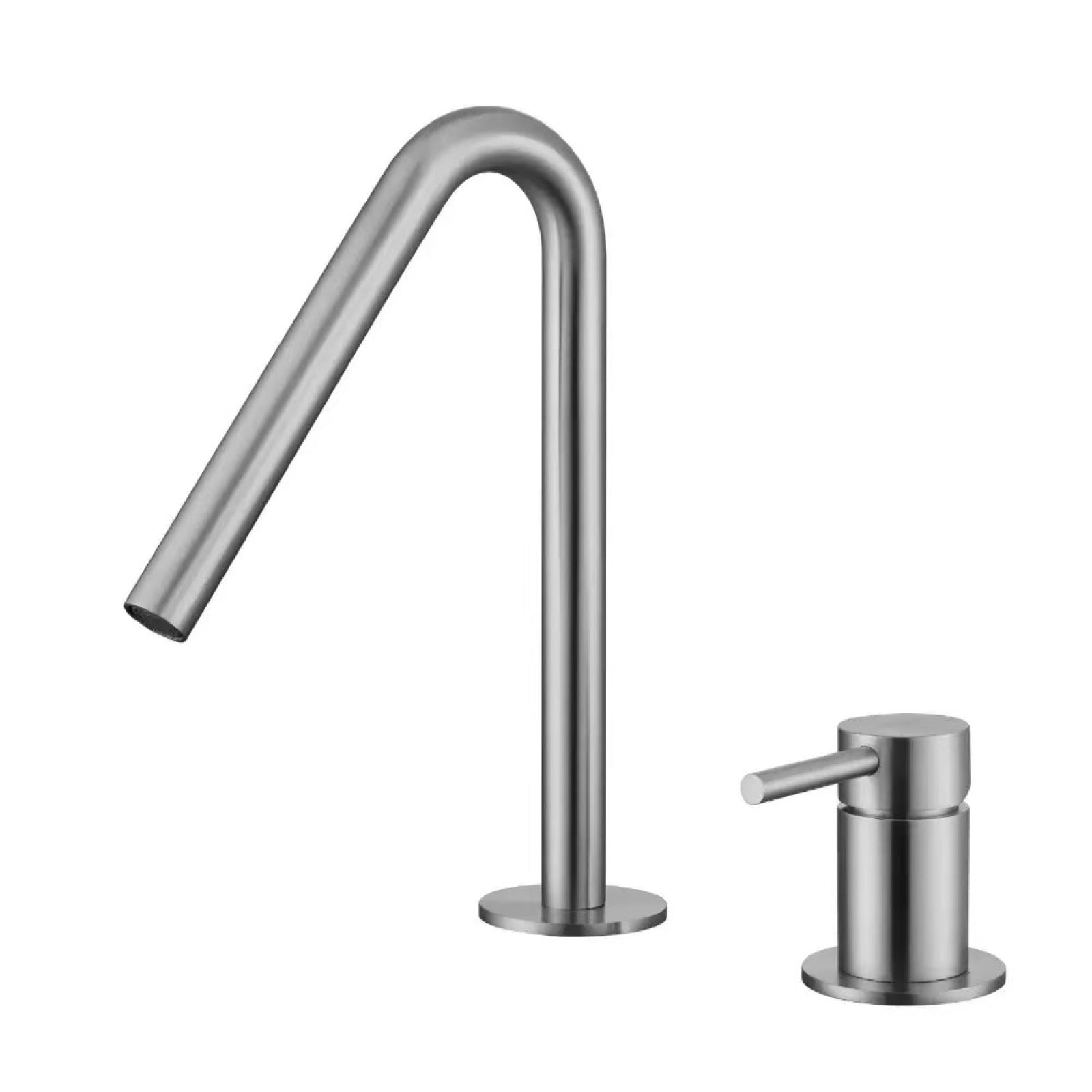 Fanjubei Brushed V-Shape Bathroom 304 Stainless Steel Basin Hot And Cold Water Faucet,