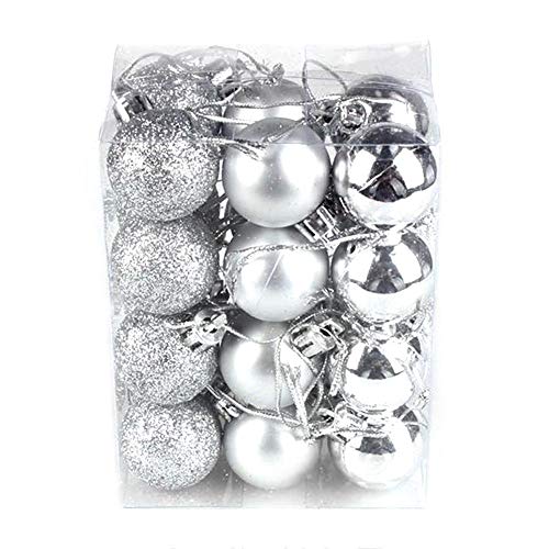 Lot de 24 boules de Noël à paillettes argentées dorées et rouges Onaments incassables, idéales pour sapin de Noël, décoration de mariage à suspendre, argent Cover