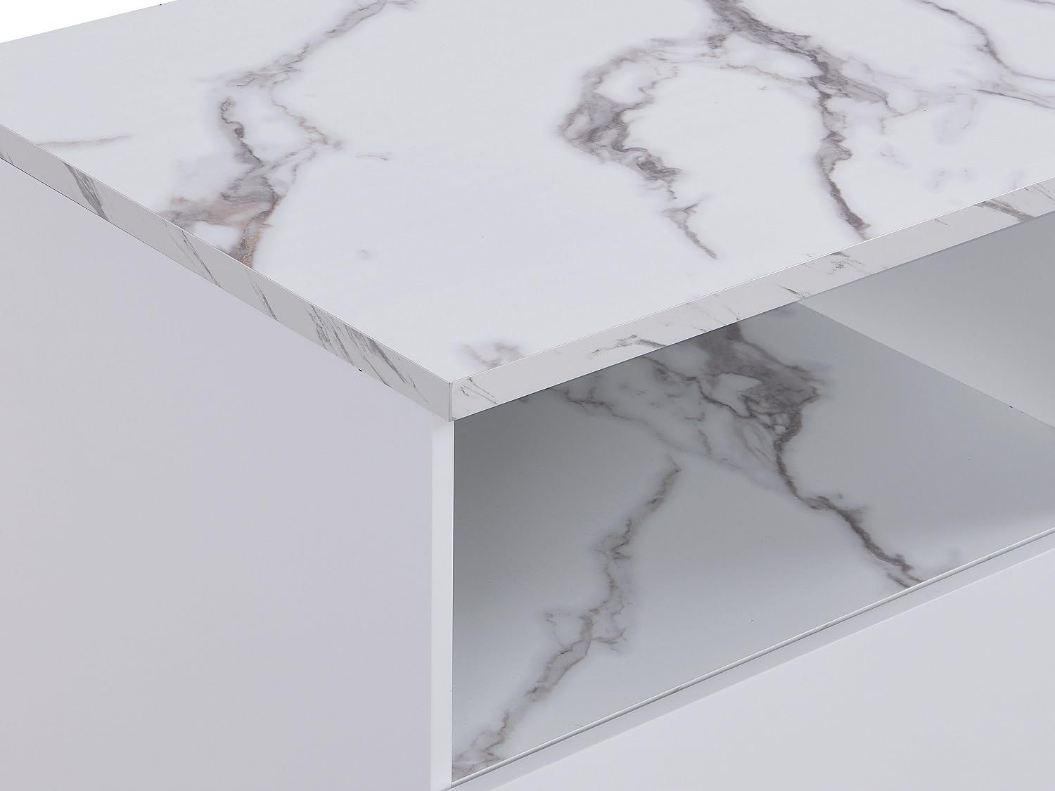 Venta-Unica - Isla de Cocina con 2 Puertas y 1 Estante de MDF - Efecto m·rmol Blanco - CORELINA