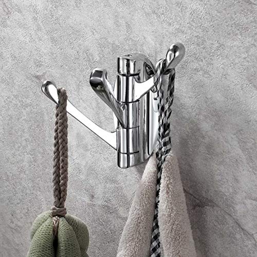 Interior Solutions Solid Metal Coat Hooks Heavy Duty Swivel Pronged Robe Hook With Three Foldable Triple Swing Arm For Hat Towel Clothes In Kitchen Bathroom Chrome #TOP2