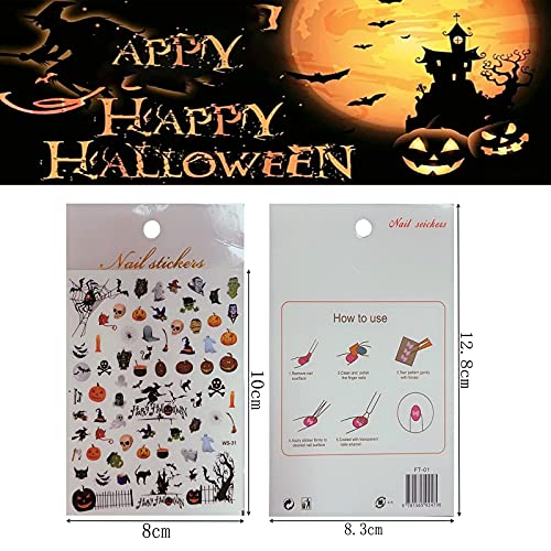 12 Nagelsticker Halloween Selbstklebende Nagelsticker, Halloween 3D Nagelsticker 3D, einschließlich Kürbis / Spinnennetz… – Bild 7