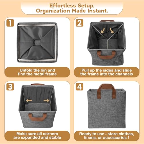 Image of JD FRESH 4 Pcs of Large Foldable Storage Box and Organiser with Metal Frame /Woven Fabric Clothes Organiser with Handle /Wardrobe Organizer for Storage /Almirah Organizer for Shirts /Jeans /Sweater (Grey)