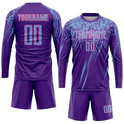 Custom Soccer Jerseys for Men Women Youth, Purple Pink Personalized Long Sleeve Soccer Jersey Printed Name Number Logo Mens Clothing