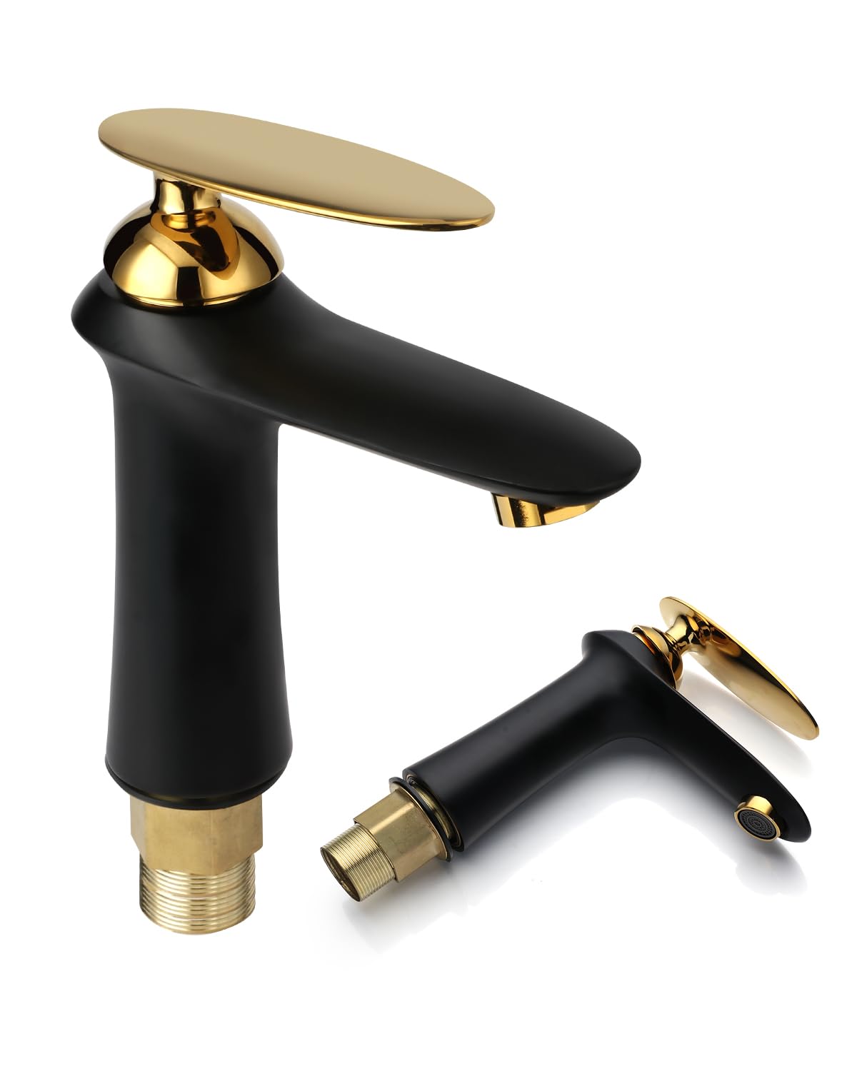 Robinet Salle de Bain Robinet Lavabo,Moderne Design Elégant Mitigeur Lavabo Noir en Laiton Eau Chaude et Froide Disponible