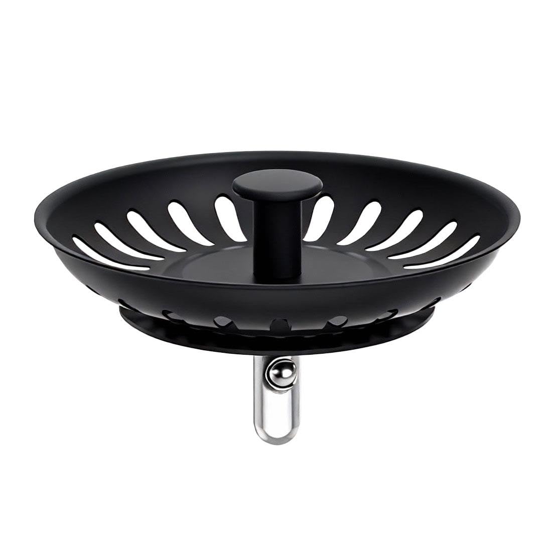 Black Kitchen Sink Basket Strainer Plug 80mm Stainless Steel Push Pop-Up Style