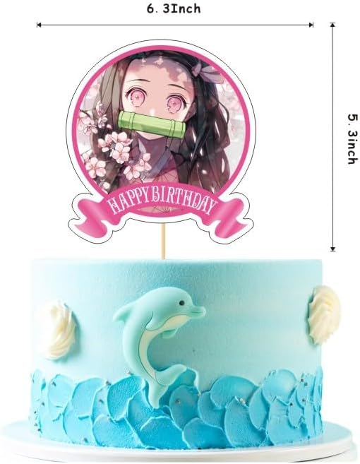 Nezuko Birthday Decorations, Demon Party Supplies Include Happy Birthday Banner, Cake Topper and Cupcake Toppers, Balloons for Kids Party Decor