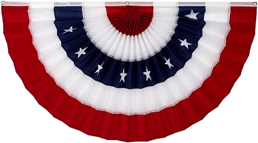 USA Pleated Fan Flag! 1' x 2' Made in America Cotton Flag Bunting. Stars & Sewn Stripes Patriotic Fan Flag Bunting Banner.