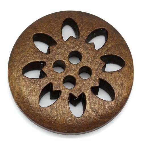 20 Pcs Brown Snowflake Carved Wood Sewing Buttons