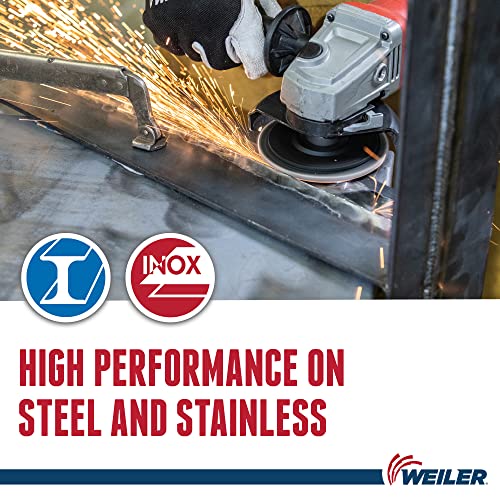Image of Weiler 50002 Tiger 7 /8 inch Arbor, 4-1 /2 inch Diameter, 40 Grit, Zirconium, Trimmable Composite Backing, Angled Abrasive Flap Disc