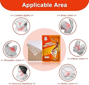60 Pcs Tiger Capsaicin Patches 8 Hours Lasting Soreness Relief, Portable | Chinese Red Tiger Hot Capsicum Patch Strength Relief for Back, Knee, Neck and Shoulder, Joint & Muscle