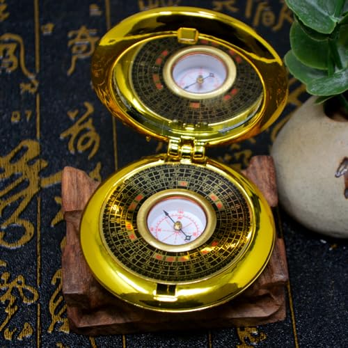 Brújula feng shui mini con espejo plástico dorado miniatura 6