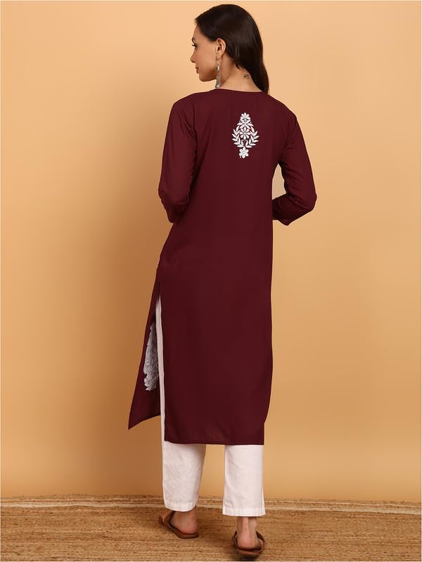 Image of Women Pink Ethnic motifs Embroidered Lucknowi Chikankari Long Kurti