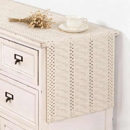 Image of MLMC Ivory Boho Table Runner Farmhouse Macrame Woven Table Runner 36 inch Long Rustic Centerpieces Table Decoration for Kitchen Dinning Wedding Events 12x36 Inch