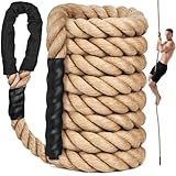 X XBEN Climbing Rope for Gym 10FT 1.5 Inch, Fitness, Strength Training, Heavy Jute Rope for Tree Swing Obstacle Course Backyard, Exercise Workout Pulling Jute Rope for Adults