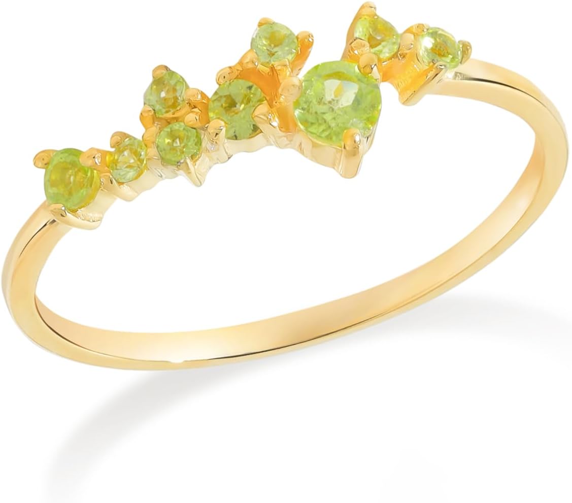 YoTreasure Swiss Blue Topaz Garnet Peridot Citrine Dainty Ring Solid 14K Gold Plated Over 925 Silver Delicate Birthstone Jewelry