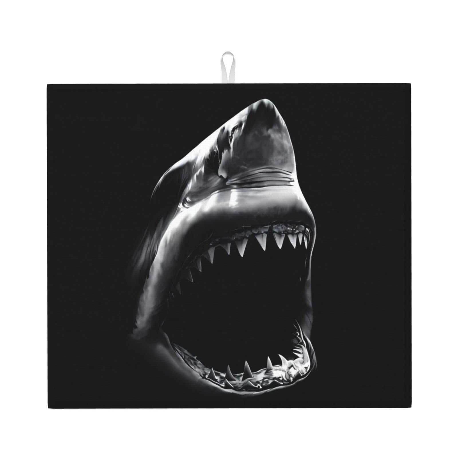 YYHWHJDE Shark Prints Kitchen Drying Mat – Absorbent Microfiber Throw for Dishes, Non-Slip Counter Layer with Vibrant Fade-Resistant Print, Ideal for Appliance Protection