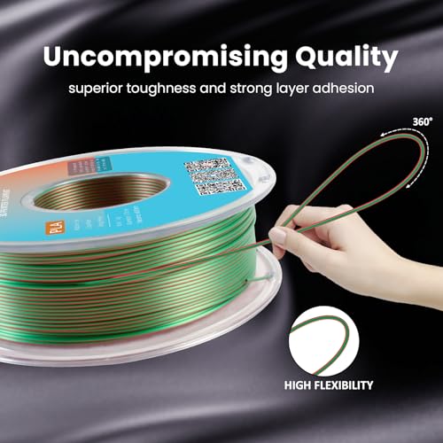 Image of Dual Color Silk PLA Filament 1.75mm Green Red 1KG, Shiny High Gloss Finish, Seamless Color Transition, Neatly Wound, Accuracy + /-0.02mm Vacuum Packaging