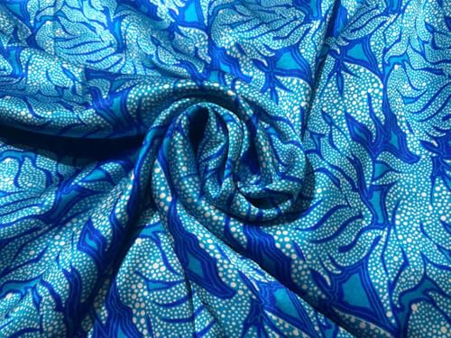 Tissu soie pure bleu abstrait pour confectionner une robe de soirée