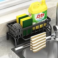 Porte-Éponge Évier BRYN - Organisateur Cuisine Avec Porte-Serviettes - Acier Carbone Noir Anti-Rouille