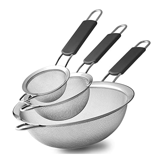 Stainless Steel Fine Mesh Strainers, Set of 3 Sizes Strainer for Kitchen, Wire Sieve with Insulated Handle Kitchen Strainer, Baking Tools Colander, Food Preparation, Flour Sifter, Rice, Pasta Strainer