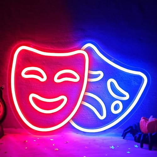 Image of Theater Mask Neon Sign Comedy And Tragedy Masks Led Sign Comedy Mask Neon Lights Movie Theater Wall Decor Drama Mask Light Up Sign for Home Theater Accessories