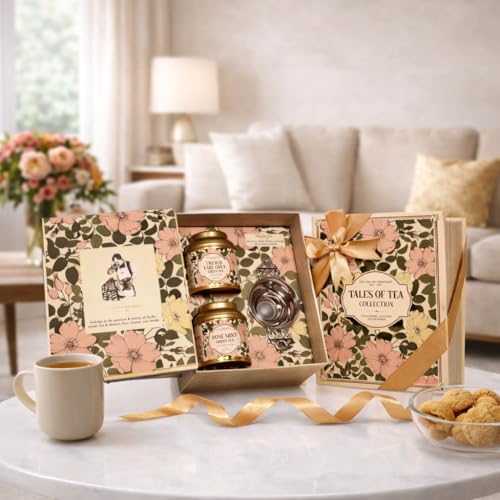 Image of Sancha Tea Boutique, Tales of Tea Collection, Tea Gift Box, Rose Mint & French Earl Grey, 50g x 2 Loose Leaf + Infuser, Luxury Variety Pack