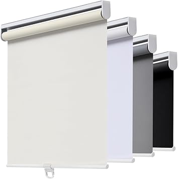AOSKY Cordless Roller Shades Blackout Blinds for Windows Room Darkening Rolled Up Shades with Spring System, UV Protection Window Shades Door Blinds for Home and Office 34" W x 72" H, Ivory