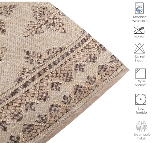 Image of Premium Chenille Woven Anti-Slip 3 Seater Sofa Cover | L-Shape Sofa Seat Protector for Living Room | Durable & Stylish Slipcover - Beige Floral