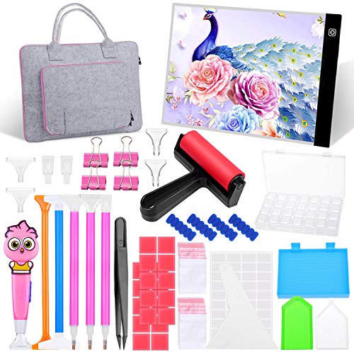 Diamond Art Accessories and Tools, Audab 105Pcs Diamond Painting Kit with A4 Light Pad 5D Diamond Painting Tools and Paint by Diamond Accessories for Diamond Art Painting