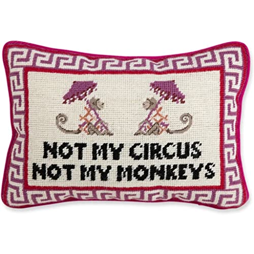 FURBISH Needlepoint Decorative Throw Pillow - Not My Circus Not My Monkeys, Small Embroidered Accent Pillow for Bed, Chair, Couch, Sofa, Eclectic Home Decor, 10" x 14"
