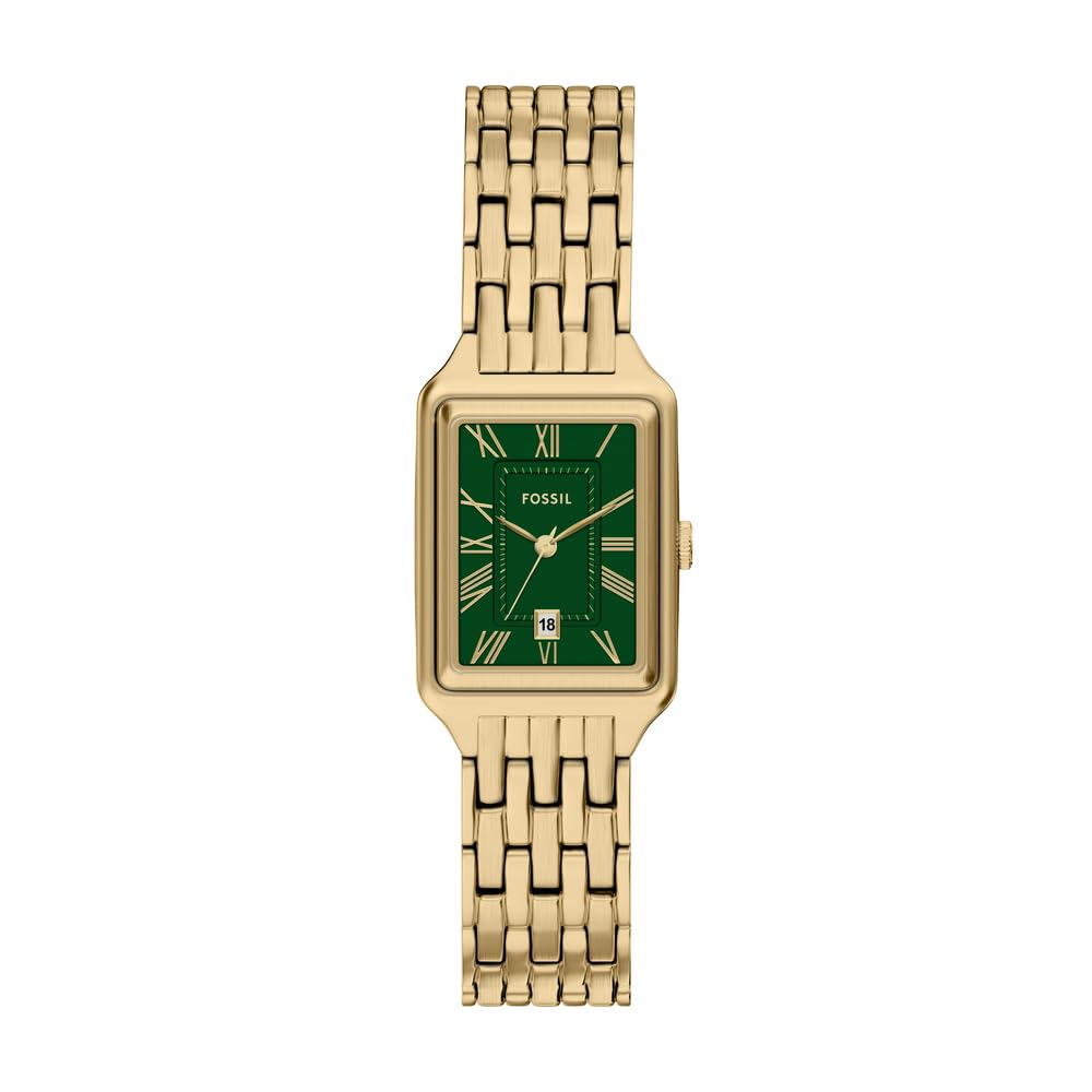 Fossil Raquel Watch for Women, Quartz Three Hand Movement with Stainless Steel Strap,Gold Tone and Green