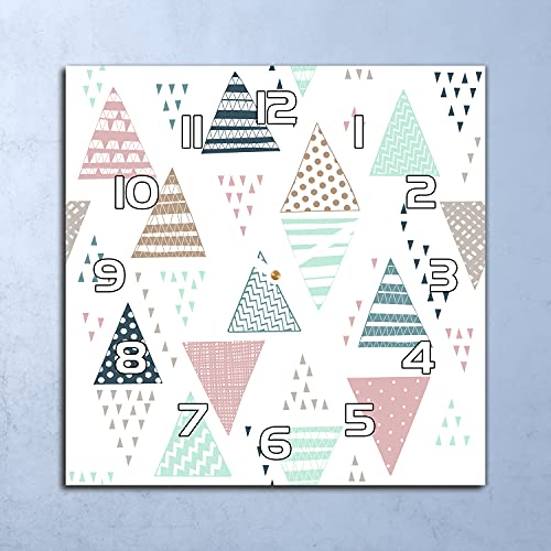 Horloge murale en verre 30x30 cm salon design motif triangles