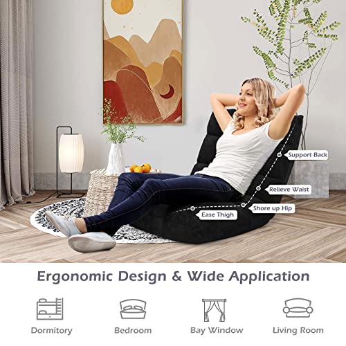 Image of COSTWAY Adjustable Gaming Chair, Video Gaming Chairs with Back Support, Alloy Steel Frame, Soft Coral Fleece, Lazy Sofa Lounge for Reading Living Room Recliner for Adults Kids, Black