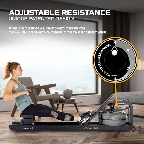 Fluid Rower Apollo Plus Black Roeimachine met 4 weerstanden - Roeiapparaat voor thuis - Verstelbaar - Water weerstand - Inclusief hartslagfunctie - Afbeelding 4