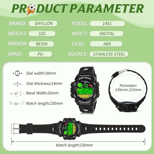 Image of Dayllon Kids Digital Watch,Boys Digital Outdoor Sport Waterproof Watch,with Calendar 12 /24H Alarm 7 Colorful Backlight Stopwatch Wristwatch for 3-15 Years Old
