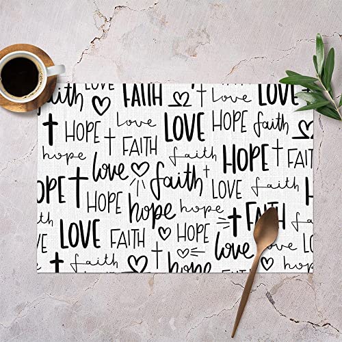 Yibeas Hope Faith Love Placemats For Kitchen Dining Table Set Of 4 Hand Lettering Texts Blessed Religious Table Mats Linen Washable Heat Resistant Place Mats 12 X 18 Inch #TOP1